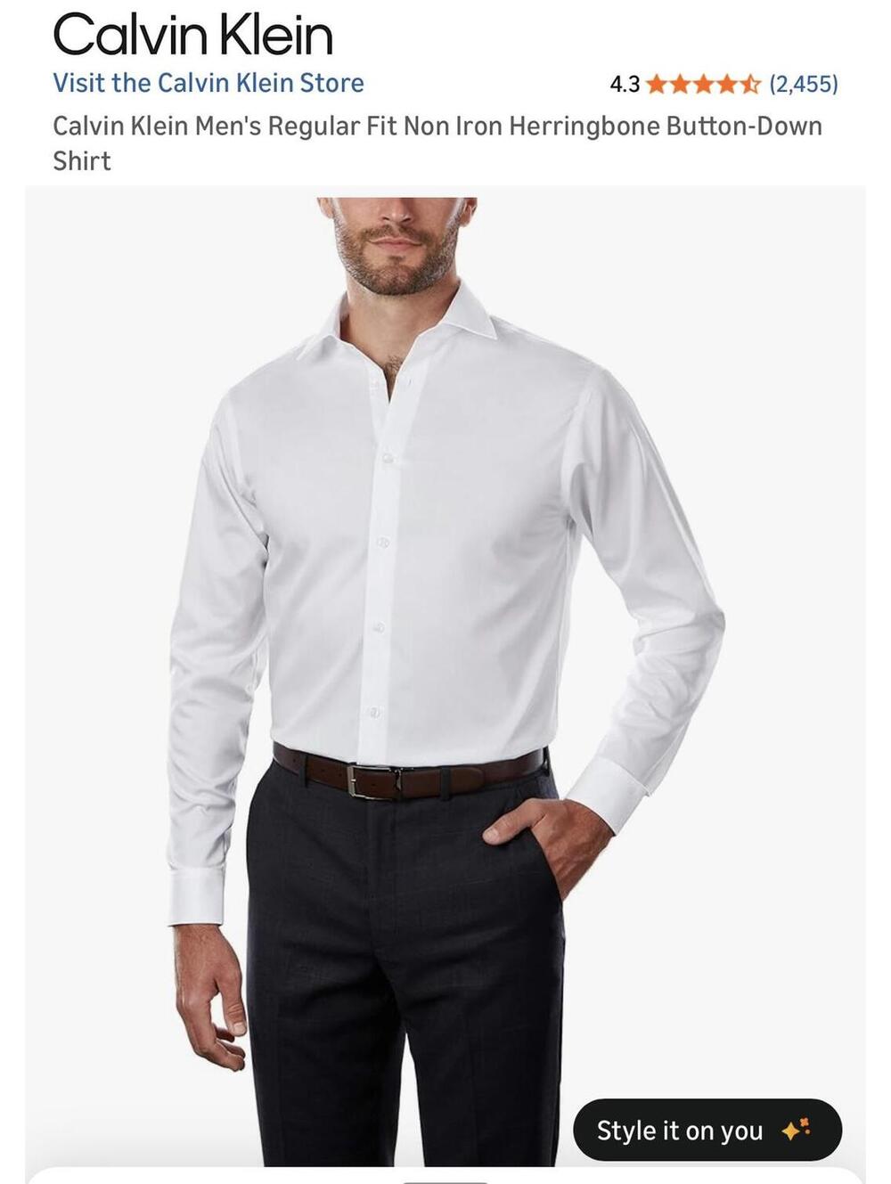 Calvin Klein Men's Regular Fit Non Iron Herringbone Button-Down Shirt